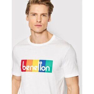 nwot UNITED COLORS OF BENETTON Unisex Rainbow Logo 100% Cotton T-Shirt in White